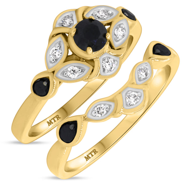 My Trio Rings Soraya 2/3 Carat T.W. Black Diamond (Treated) Round Solitaire Bridal Set in 10KT Yellow Gold