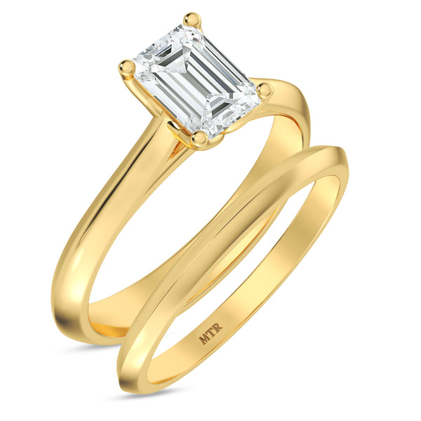 My Trio Rings Jena 1 CTW Lab Grown Diamond Emerald Solitaire Bridal Set in 10KT Yellow Gold
