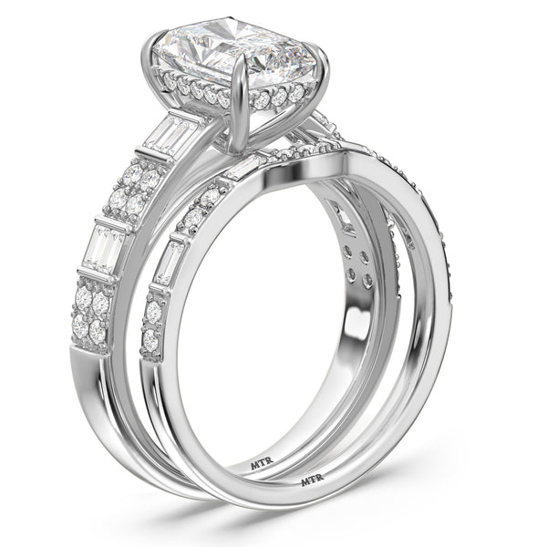 My Trio Rings Nico 2-1/2 CTW Lab Grown Diamond Radiant Solitaire Bridal Set in 10KT White Gold