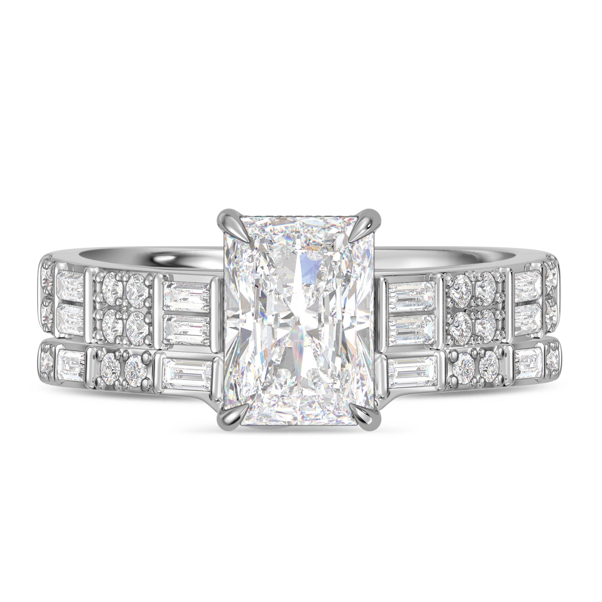 My Trio Rings Nico 2-1/2 CTW Lab Grown Diamond Radiant Solitaire Bridal Set in 10KT White Gold
