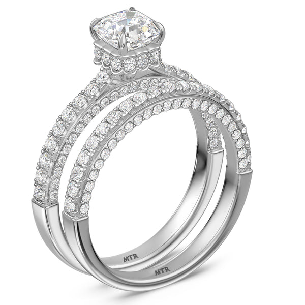 My Trio Rings Zola 2-7/8 CTW Lab Grown Diamond Asscher Solitaire Bridal Set in 10KT White Gold