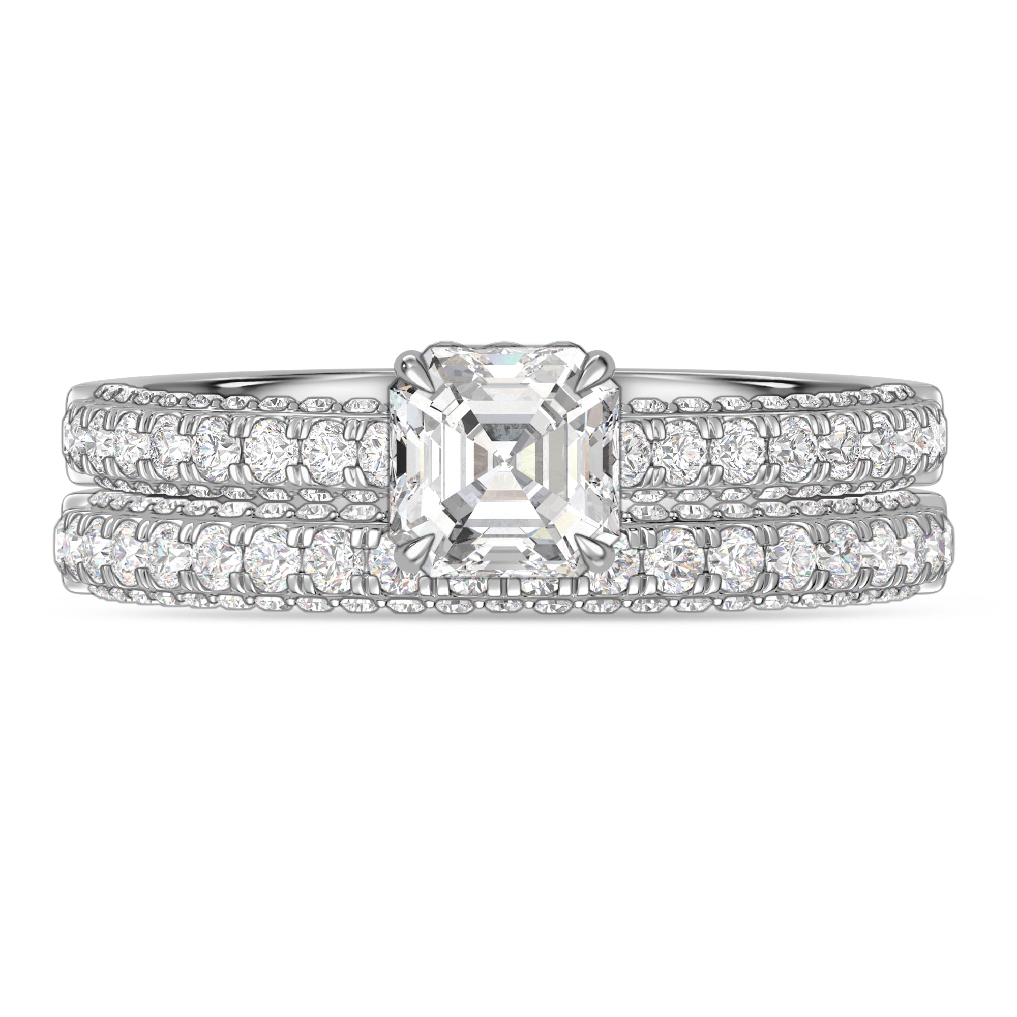 My Trio Rings Zola 2-7/8 CTW Lab Grown Diamond Asscher Solitaire Bridal Set in 10KT White Gold