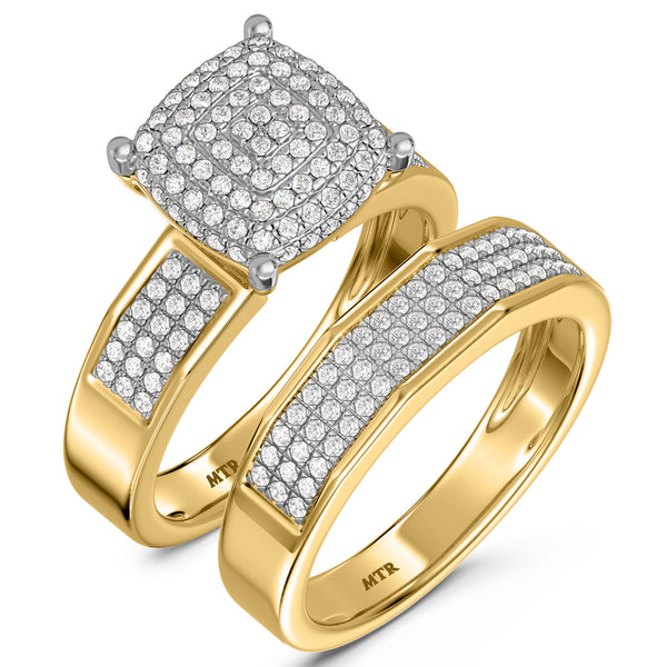My Trio Rings Enamor 2/3 CTW Lab Grown Diamond Princess Cluster Bridal Set in 10KT Yellow Gold