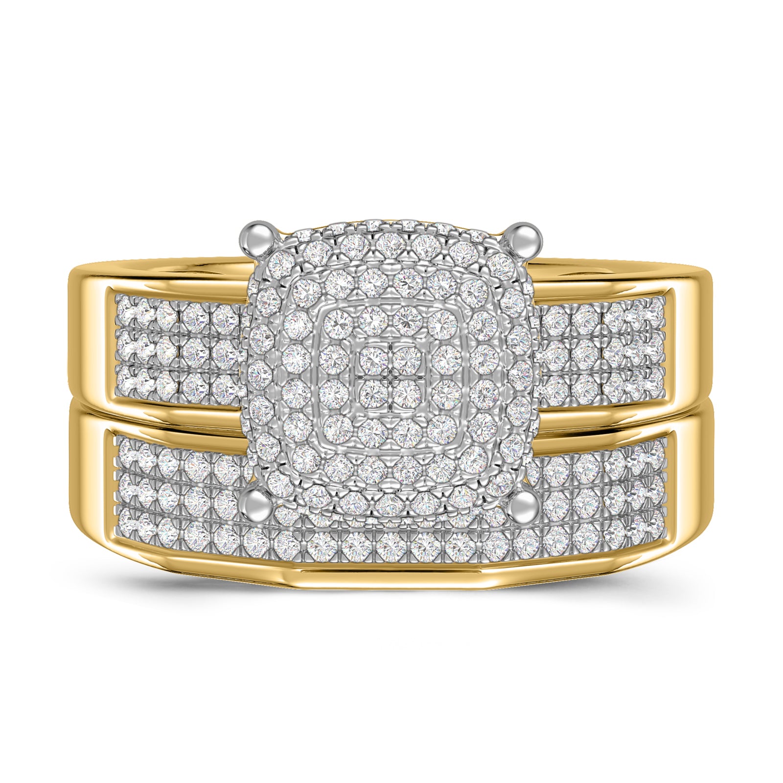 My Trio Rings Enamor 2/3 CTW Lab Grown Diamond Princess Cluster Bridal Set in 10KT Yellow Gold