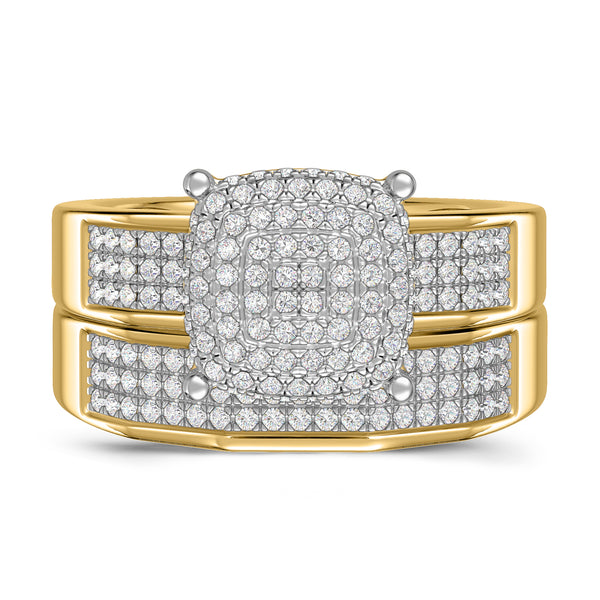 My Trio Rings Enamor 2/3 CTW Lab Grown Diamond Princess Cluster Bridal Set in 10KT Yellow Gold