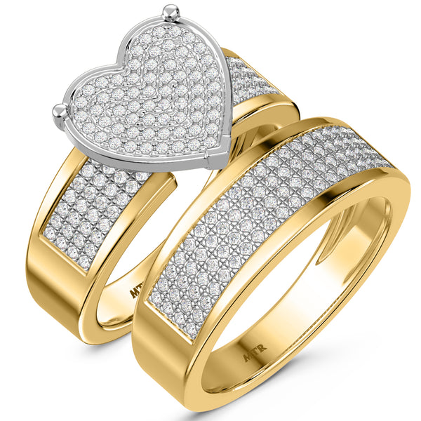 My Trio Rings Valentina 5/8 CTW Lab Grown Diamond Heart Cluster Bridal Set in 10KT Yellow Gold