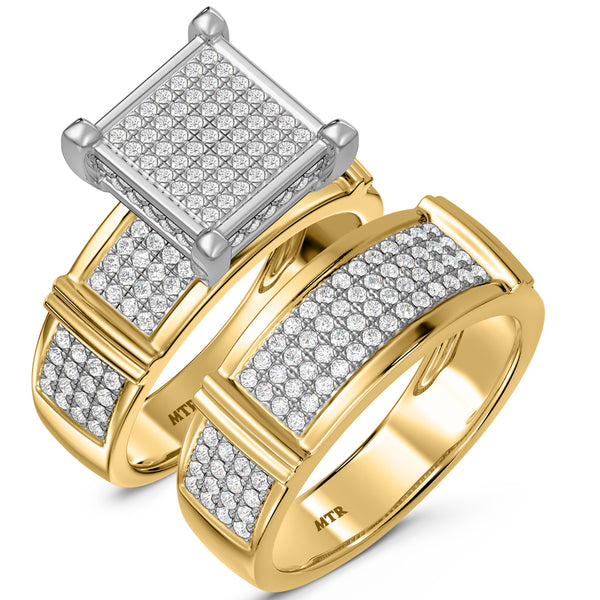 My Trio Rings Amity 3/4 CTW Lab Grown Diamond Princess Cluster Bridal Set in 10KT Yellow Gold