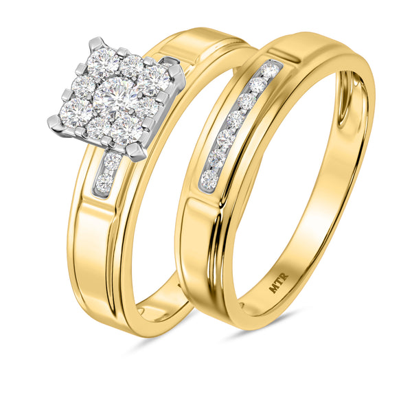 My Trio Rings Boundless 1/2 CTW Lab Grown Diamond Princess Cluster Bridal Set in 10KT Yellow Gold