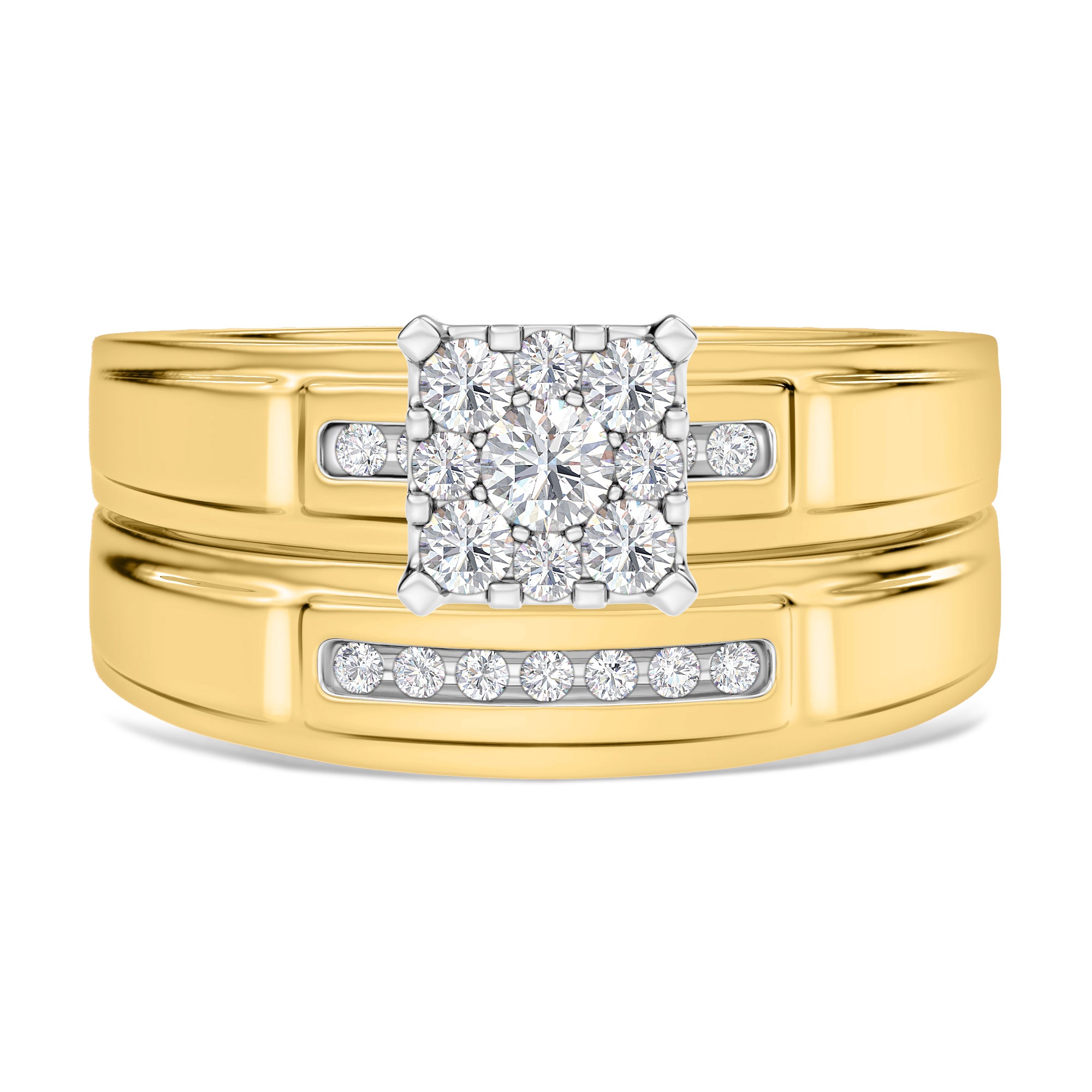 My Trio Rings Boundless 1/2 CTW Lab Grown Diamond Princess Cluster Bridal Set in 10KT Yellow Gold