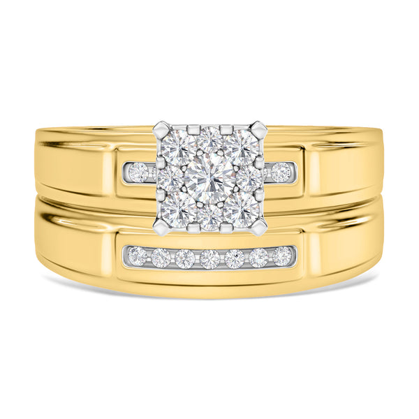 My Trio Rings Boundless 1/2 CTW Lab Grown Diamond Princess Cluster Bridal Set in 10KT Yellow Gold