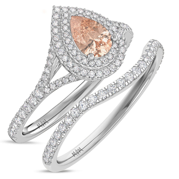 My Trio Rings Chiffon 1-7/8 Carat T.W. Morganite and Diamond Matching Bridal Ring Set 14KT White Gold