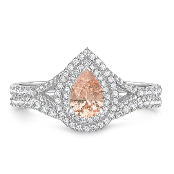 My Trio Rings Chiffon 1-7/8 Carat T.W. Morganite and Diamond Matching Bridal Ring Set 14KT White Gold