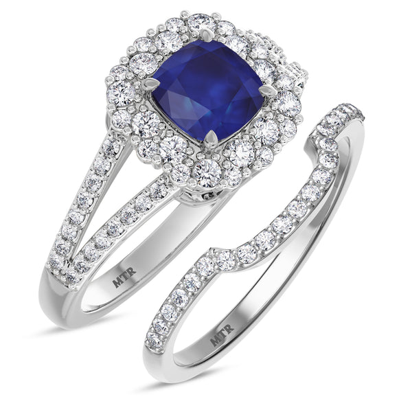 My Trio Rings Evanthe 1-7/8 Carat T.W. Sapphire and Diamond Matching Bridal Ring Set 10KT White Gold