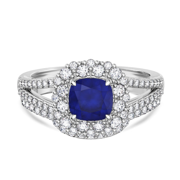 My Trio Rings Evanthe 1-7/8 Carat T.W. Sapphire and Diamond Matching Bridal Ring Set 10KT White Gold