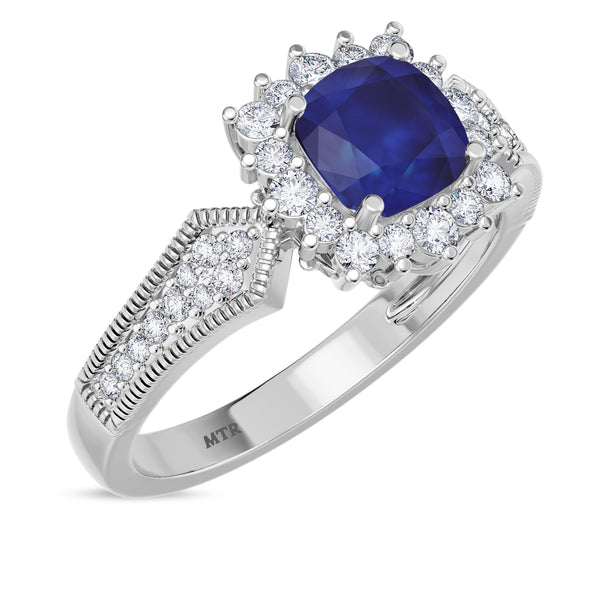 My Trio Rings Kassia 1-1/2 Carat T.W. Sapphire and Diamond Trio Matching Wedding Ring Set 10KT White Gold