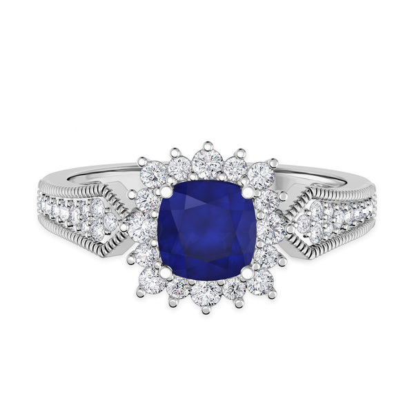 My Trio Rings Kassia 1-1/2 Carat T.W. Sapphire and Diamond Trio Matching Wedding Ring Set 10KT White Gold