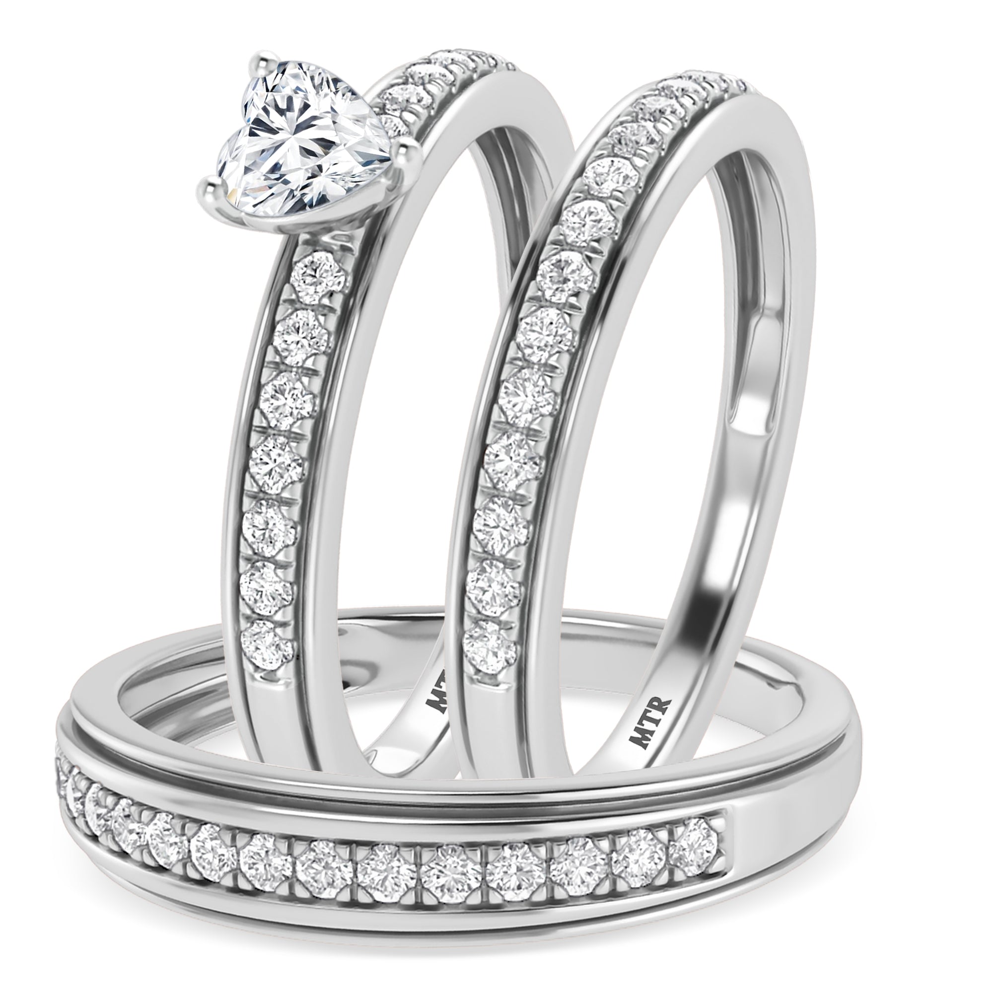 My Trio Rings Trace 7/8 CTW Lab Grown Diamond Heart Solitaire Trio Set in 10KT White Gold