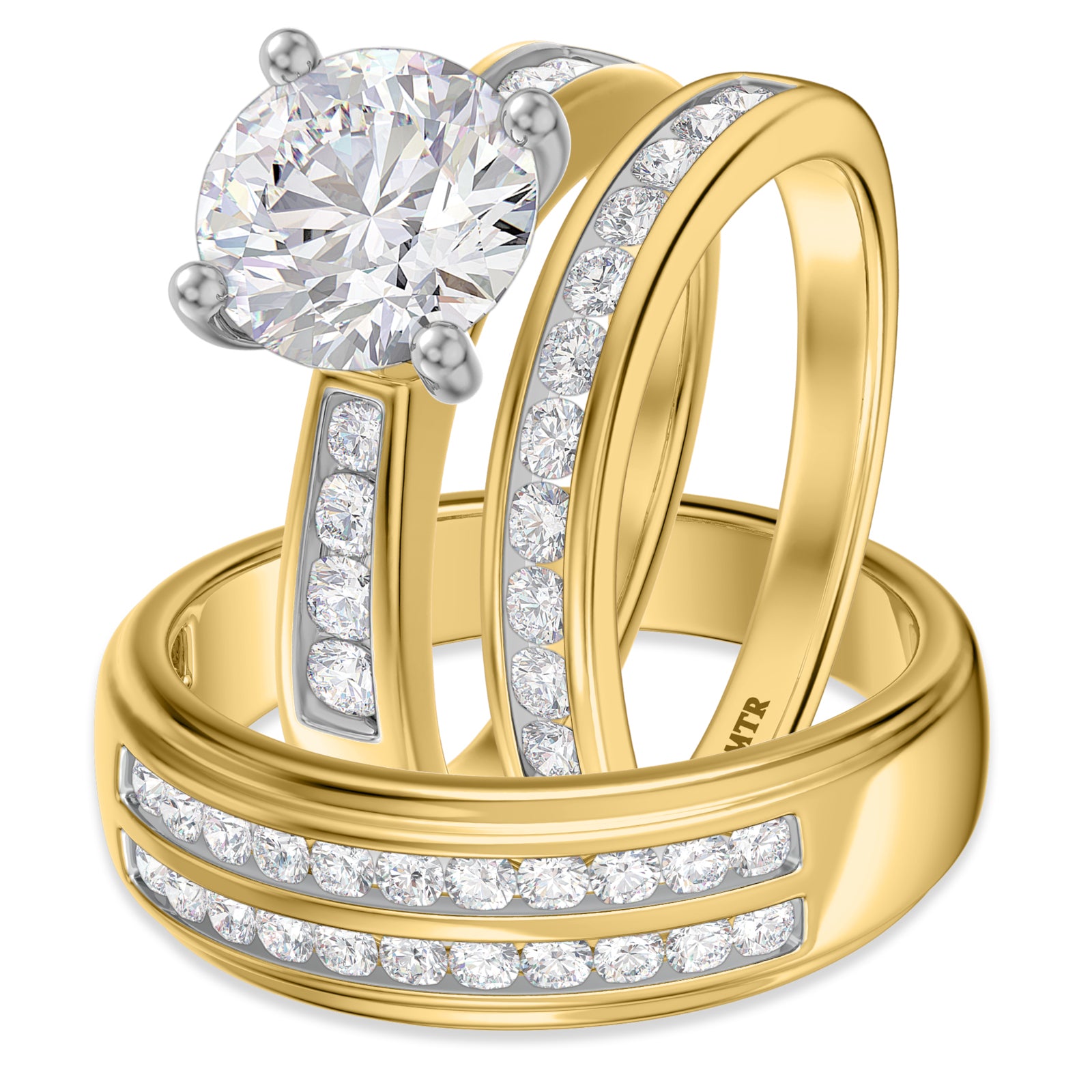 My Trio Rings Clari 3-1/10 CTW Lab Grown Diamond Round Solitaire Trio Set in 10KT Yellow Gold