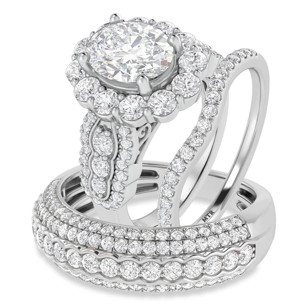 My Trio Rings Dorah 4-1/4 CTW Lab Grown Diamond Oval Solitaire Trio Set in 10KT White Gold