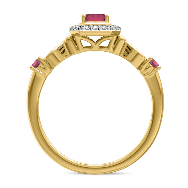 My Trio Rings Garland 1-1/10 CTW Ruby and Diamond Trio Matching Wedding Ring Set 10KT Yellow Gold
