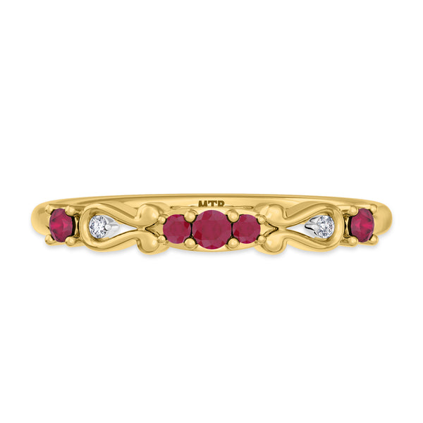My Trio Rings Garland 1-1/10 CTW Ruby and Diamond Trio Matching Wedding Ring Set 10KT Yellow Gold