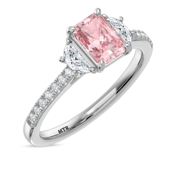 My Trio Rings Aurel 1-3/4 CTW Lab Grown Radiant Solitaire Pink Diamond Bridal Set in 10KT White Gold