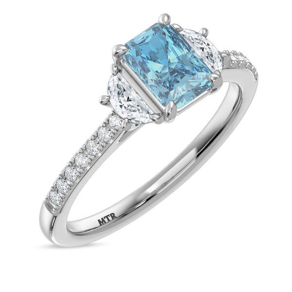 My Trio Rings Aurel 1-3/4 CTW Lab Grown Radiant Solitaire Blue Diamond Bridal Set in 10KT White Gold