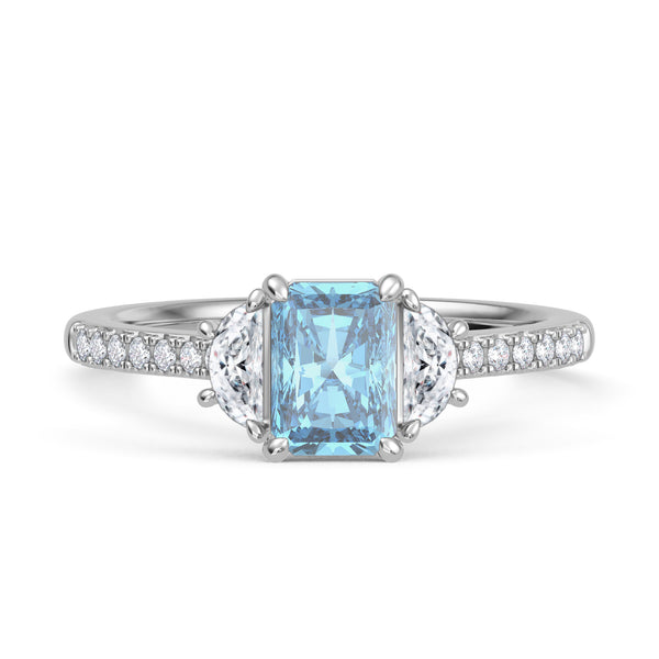 My Trio Rings Aurel 1-3/4 CTW Lab Grown Radiant Solitaire Blue Diamond Bridal Set in 10KT White Gold