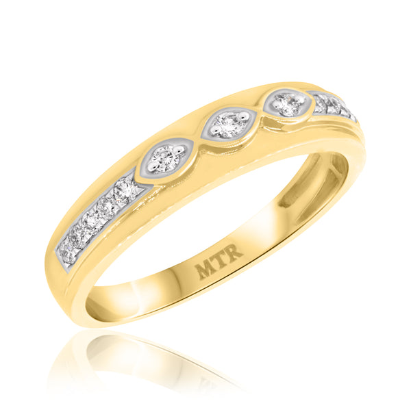 My Trio Rings Coral 1-3/4 CTW Morganite and Diamond Trio Matching Wedding Ring Set 10KT Yellow Gold