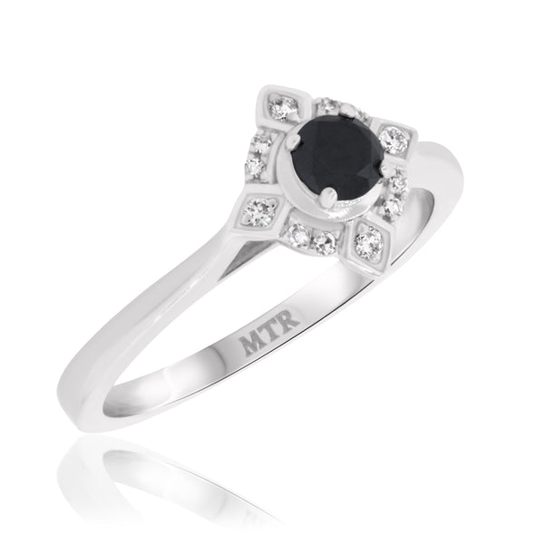 My Trio Rings Rehana 3/8 CTW Black Diamond (Treated) Round Solitaire Bridal Set in 10KT White Gold