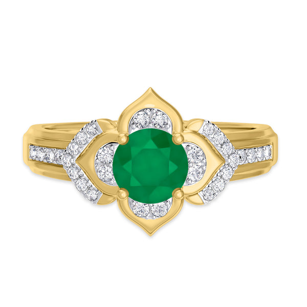 My Trio Rings Clema 1-1/2 CTW Emerald and Diamond Trio Matching Wedding Ring Set 10KT Yellow Gold