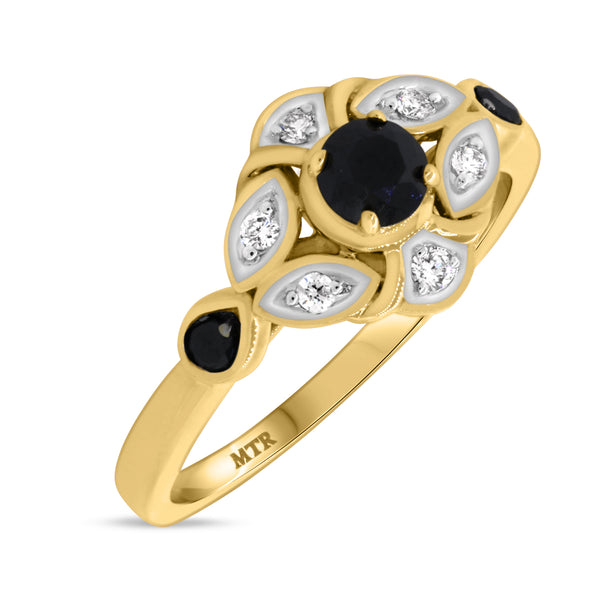 My Trio Rings Soraya 2/3 Carat T.W. Black Diamond (Treated) Round Solitaire Bridal Set in 10KT Yellow Gold