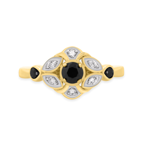 My Trio Rings Soraya 2/3 Carat T.W. Black Diamond (Treated) Round Solitaire Bridal Set in 10KT Yellow Gold