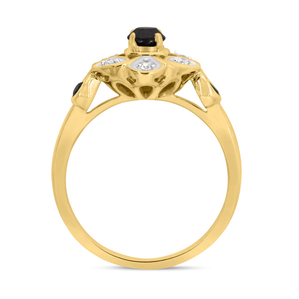 My Trio Rings Soraya 2/3 Carat T.W. Black Diamond (Treated) Round Solitaire Bridal Set in 10KT Yellow Gold