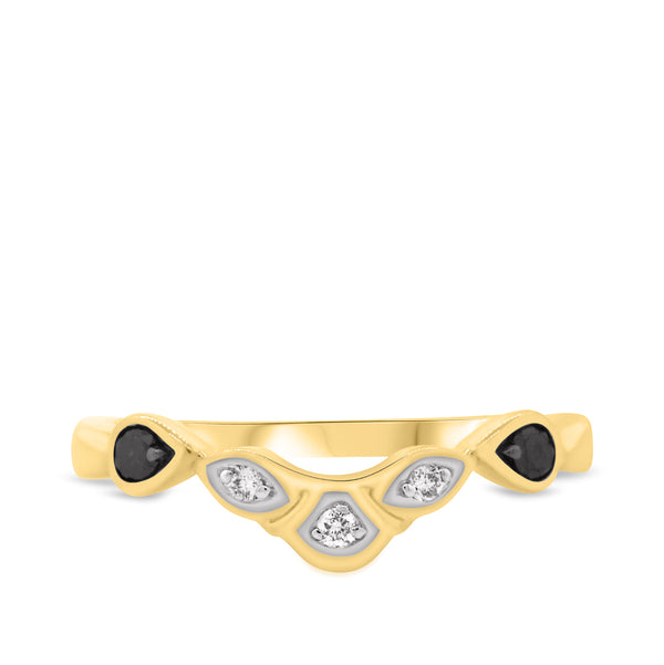 My Trio Rings Soraya 2/3 Carat T.W. Black Diamond (Treated) Round Solitaire Bridal Set in 10KT Yellow Gold