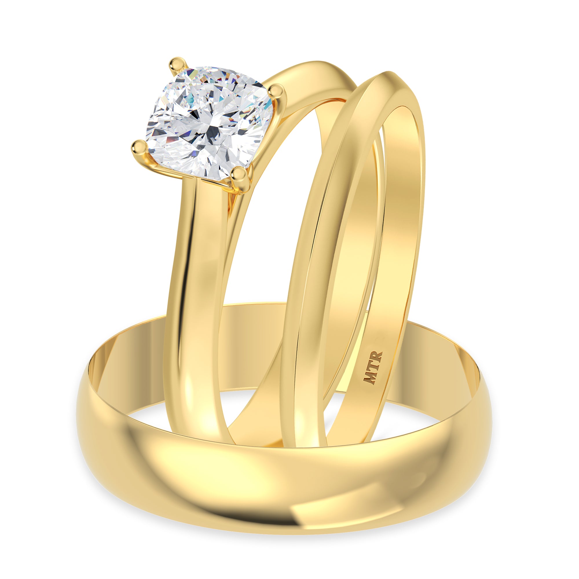 My Trio Rings Jena 1 CTW Lab Grown Diamond Cushion Solitaire Trio Set in 10KT Yellow Gold