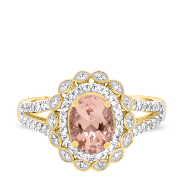 My Trio Rings Coral 1-3/4 CTW Morganite and Diamond Trio Matching Wedding Ring Set 10KT Yellow Gold