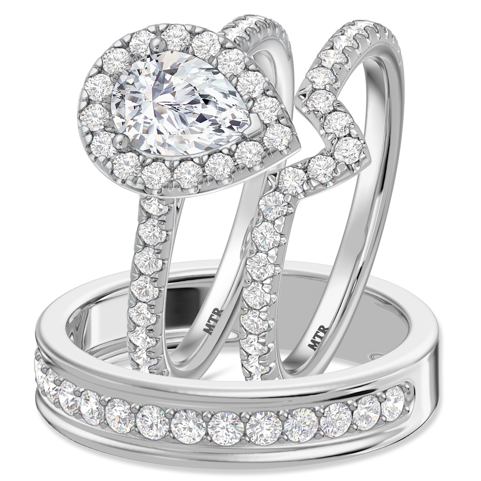 My Trio Rings Adeola 2-1/4 CTW Lab Grown Diamond Pear Solitaire Trio Set in 10KT White Gold