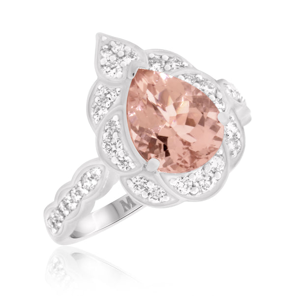 My Trio Rings Petal 2-3/4 CTW Morganite and Diamond Trio Matching Wedding Ring Set 10KT White Gold