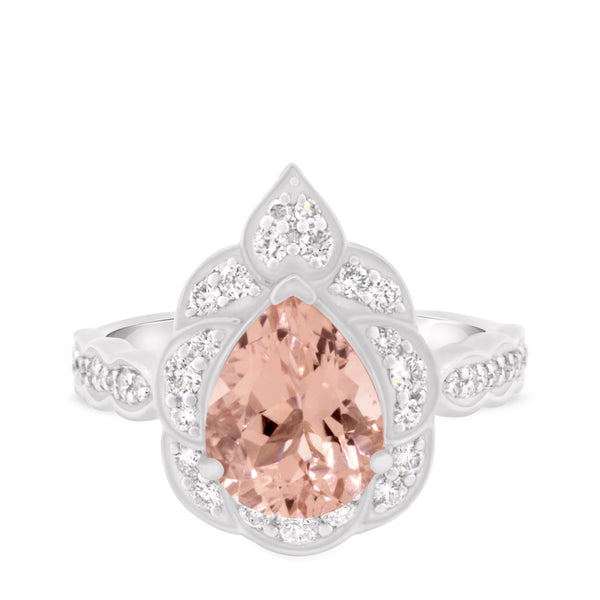 My Trio Rings Petal 2-3/4 CTW Morganite and Diamond Trio Matching Wedding Ring Set 10KT White Gold