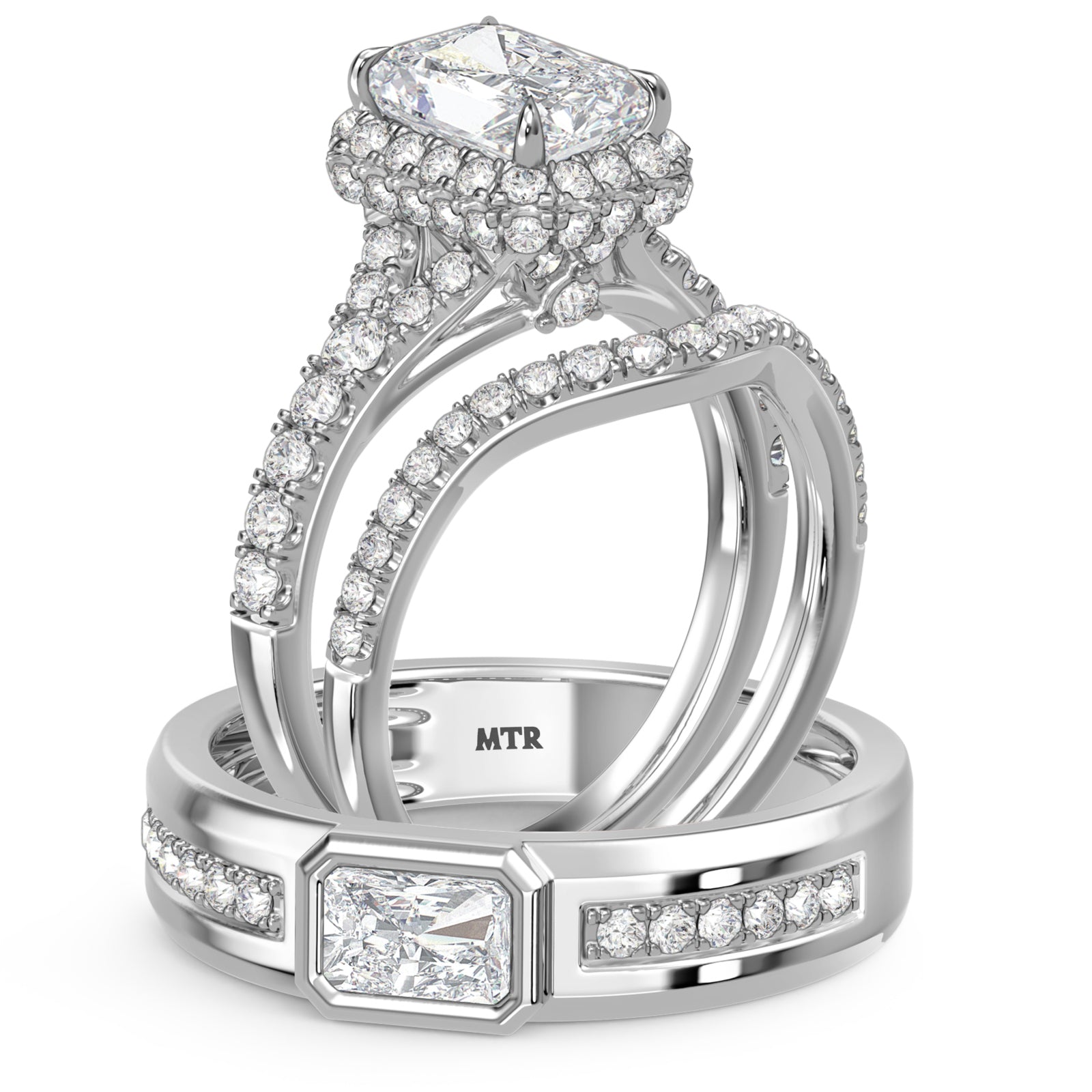 My Trio Rings Renata 3-5/8 CTW Lab Grown Diamond Radiant Solitaire Trio Set in 10KT White Gold