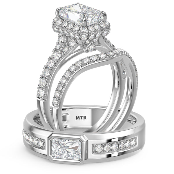My Trio Rings Renata 3-5/8 CTW Lab Grown Diamond Radiant Solitaire Trio Set in 10KT White Gold
