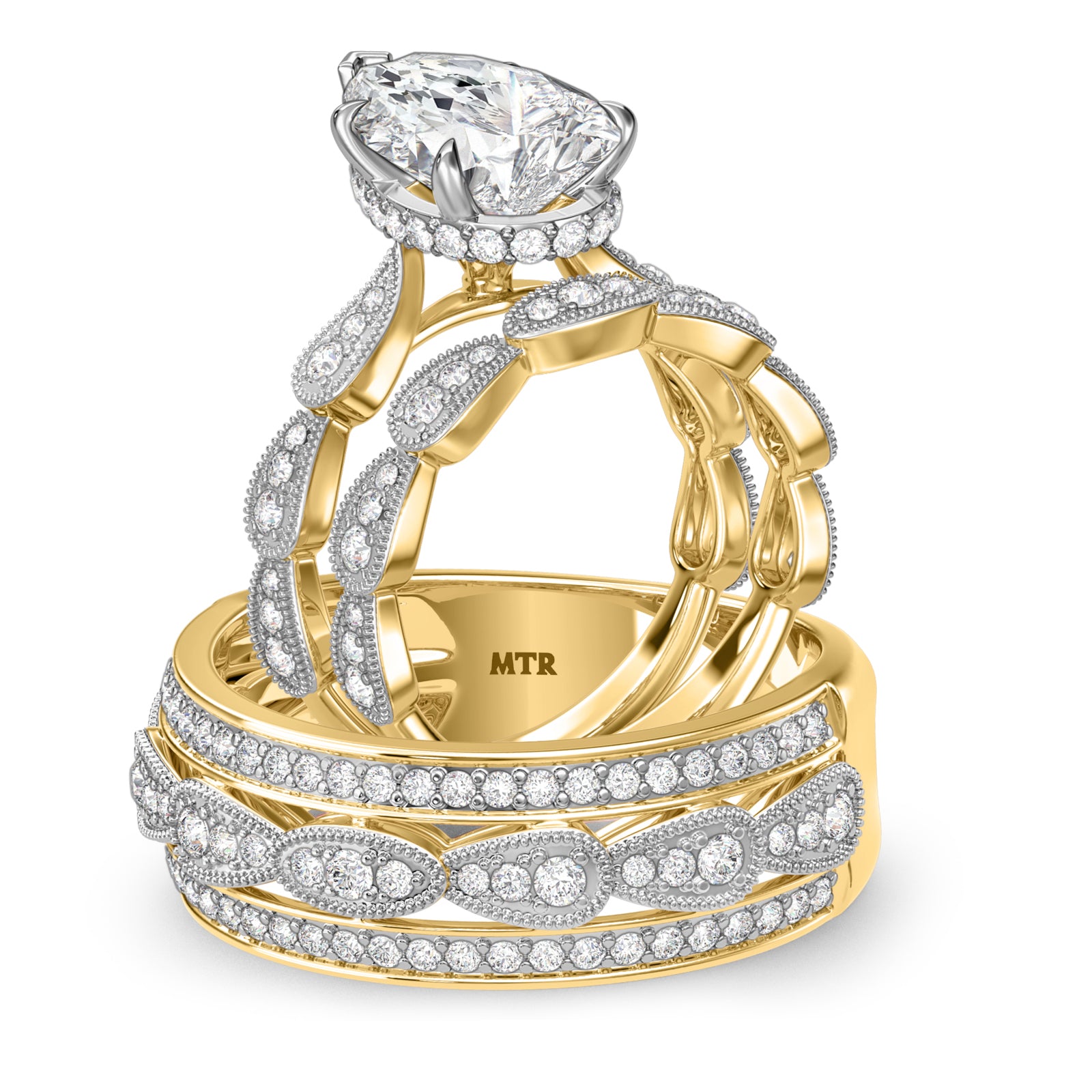 My Trio Rings Fiora 6-1/5 CTW Lab Grown Diamond Pear Solitaire Trio Set in 10KT Yellow Gold