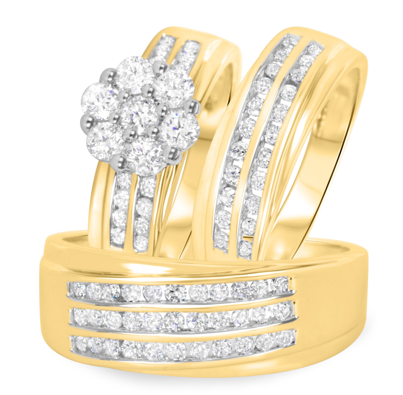 My Trio Rings Kindred 1-5/8 CTW Lab Grown Diamond Round Cluster Trio Set in 10KT Yellow Gold