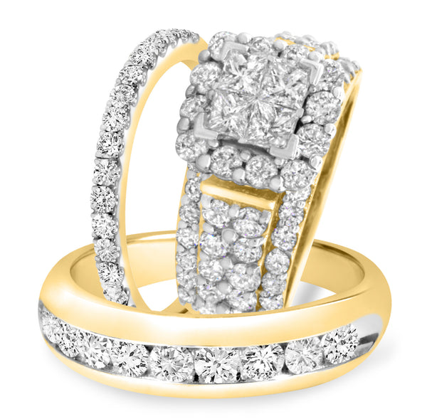 My Trio Rings Felicity 4-1/3 CTW Lab Grown Diamond Princess Cluster Trio Set in 10KT Yellow Gold