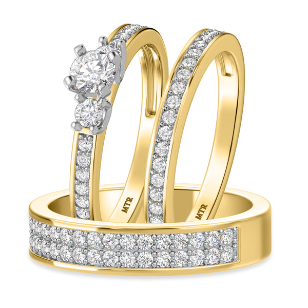 My Trio Rings Marline 1-1/3 CTW Lab Grown Diamond Round Solitaire Wedding Trio Set in 14KT Yellow Gold Vermeil