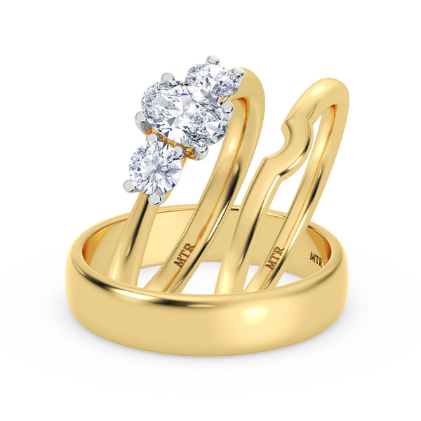 My Trio Rings Amari 3/4 CTW Lab Grown Diamond Oval Solitaire Wedding Trio Set in 14KT Yellow Gold Vermeil