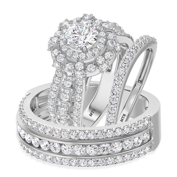 My Trio Rings Jemma 3-1/10 CTW Lab Grown Diamond Round Solitaire Wedding Trio Set in 14KT White Gold Vermeil