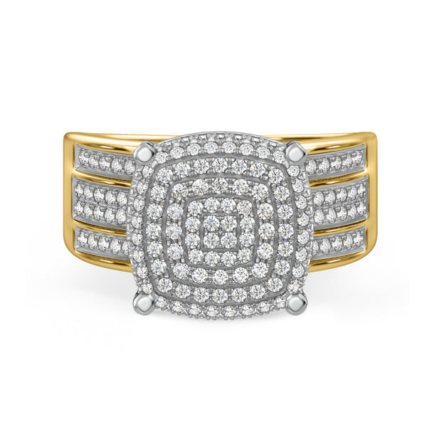 My Trio Rings Jia 1-1/4 CTW Lab Grown Diamond Cushion Cluster Wedding Trio Set in 14KT Yellow Gold Vermeil