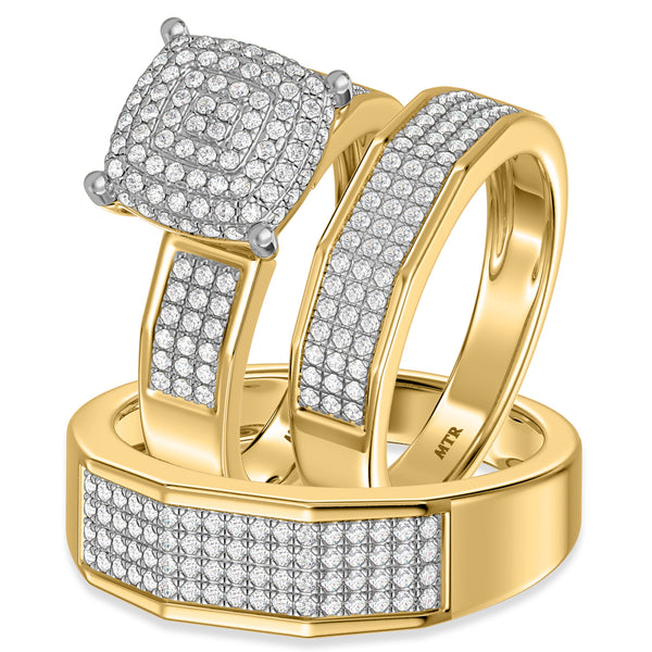 My Trio Rings Enamor 1 CTW Lab Grown Diamond Princess Cluster Wedding Trio Set in 14KT Yellow Gold Vermeil